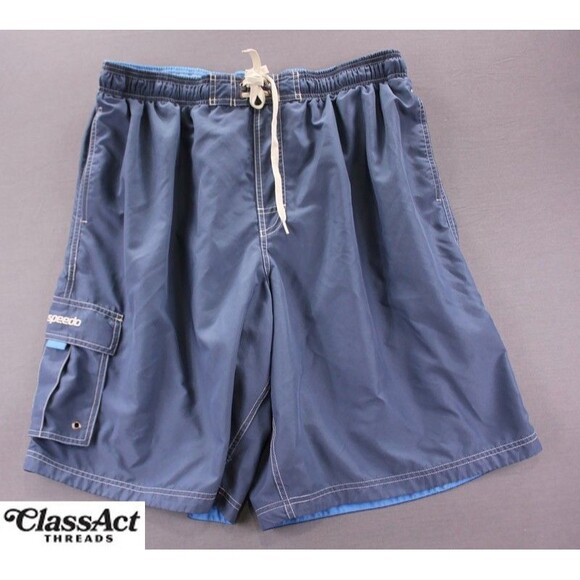 Speedo Swim Trunks Men’s Blue Drawstring Polyester Pockets Sz XXL - Picture 1 of 7